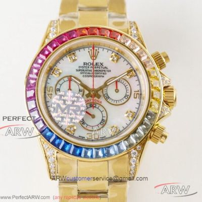MR Factory Rolex Cosmograph Daytona All Gold Rainbow 116598 40mm 7750 Automatic Watch - White Dial